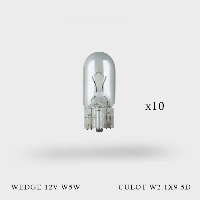 Ampoule-lampe 12v 5w norme w5w culot w2,1x9,5d wedge standard blanc (feu de  position) (boite de 10)